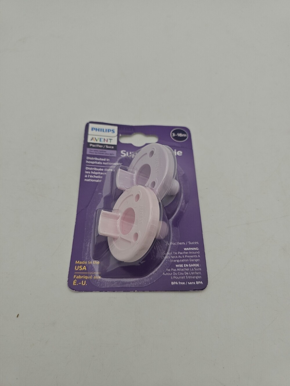 Philips Avent Super Soothie Pacifier Pink & Lavender~ 2 Pc 3-18m New